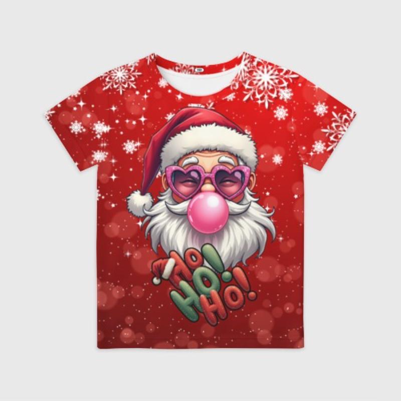 Kinder Weihnachtsmann Bedruckte Neujahrs Rundhals T-Shirts Kinder Unisex Bequemes Vielseitiges Oberteil Kurzarm T-Shirt