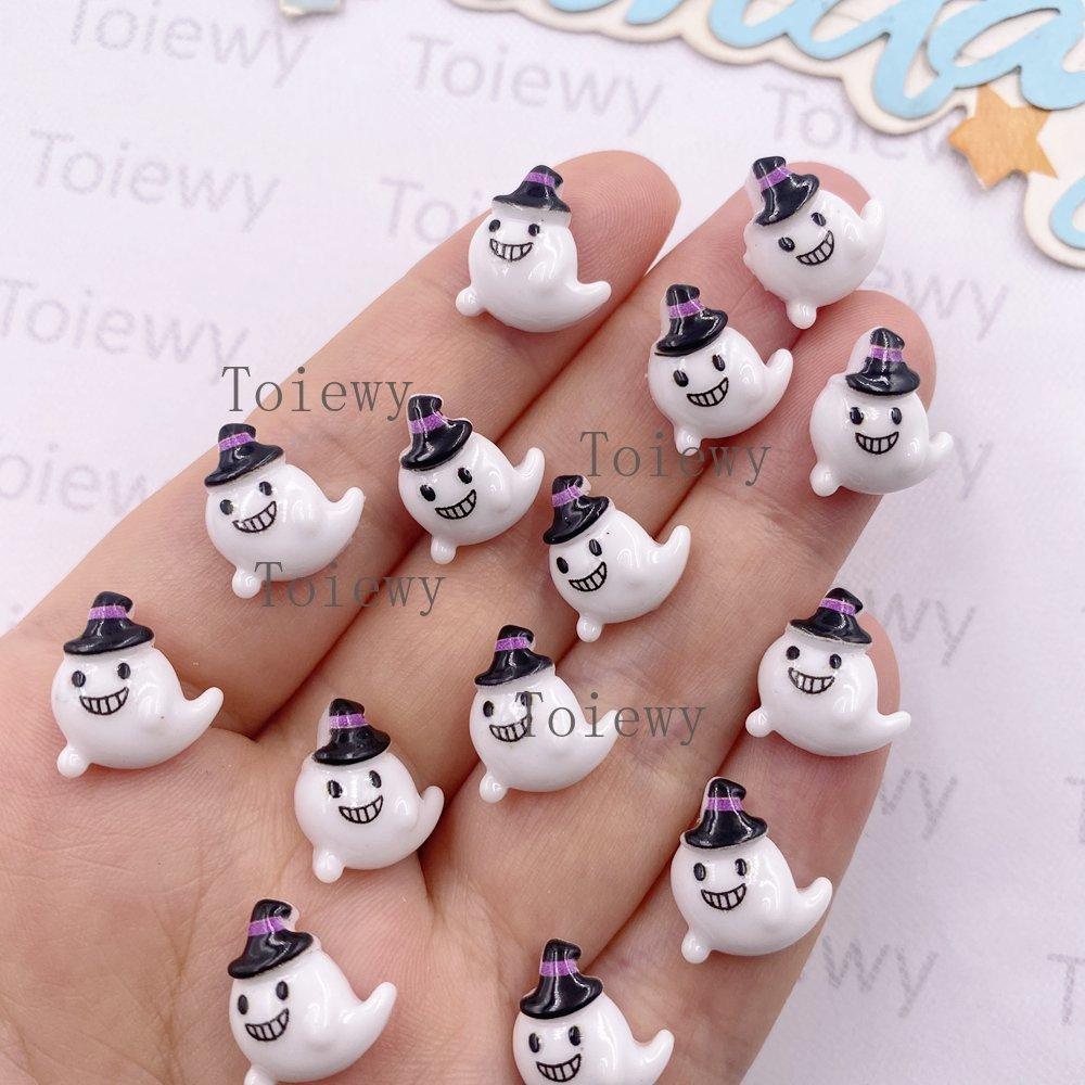 

30 шт. Миниатюрные красочные расписные фигурки летучей мыши, тыквы, черепа, банта, кошки из смолы, с плоской задней стороной, для скрапбукинга, DIY, Хэллоуинского декора, аксессуары для рукоделия