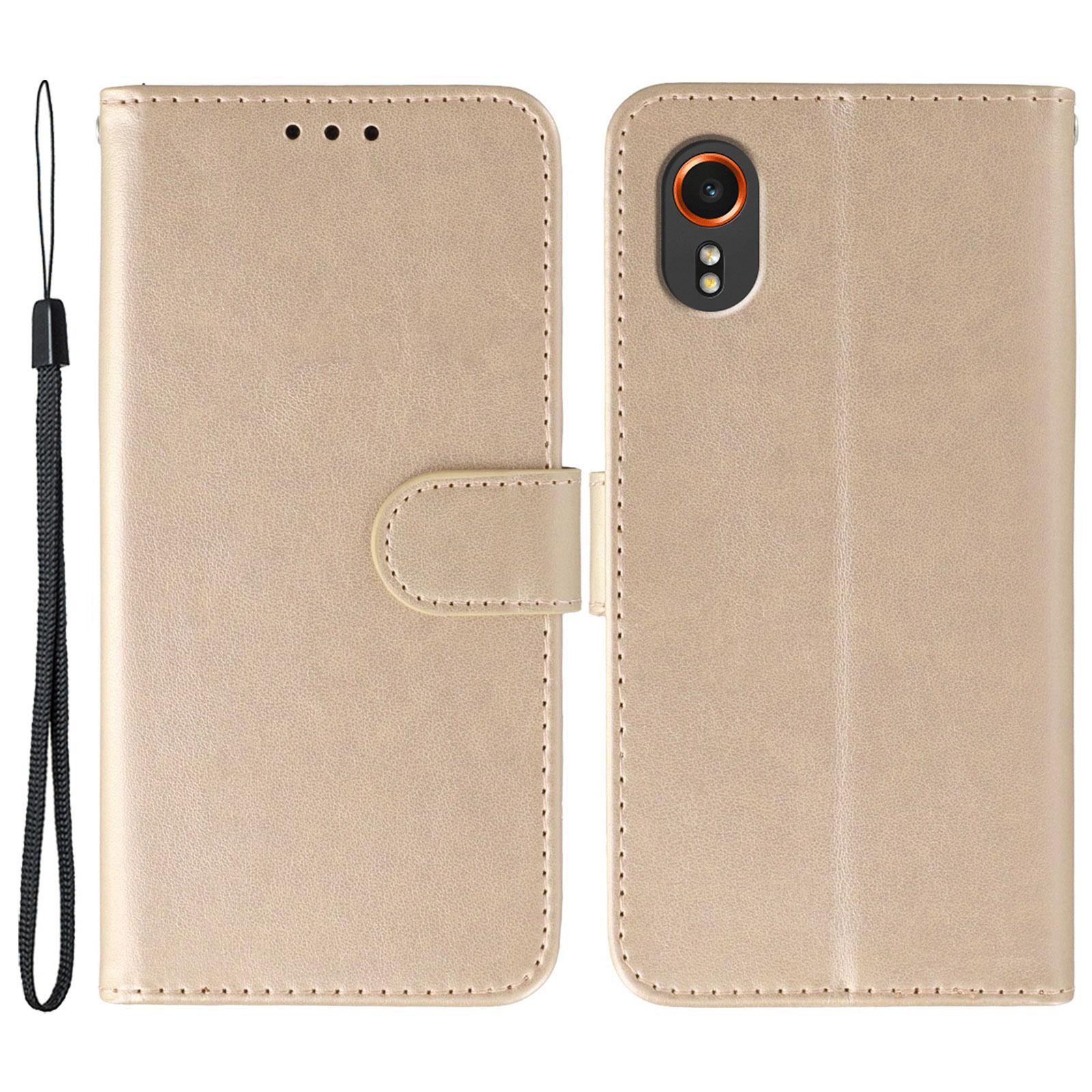 

For Samsung Galaxy Xcover7 Cases PU Leather Flip Wallet Phone Cover with Strap Rose Gold