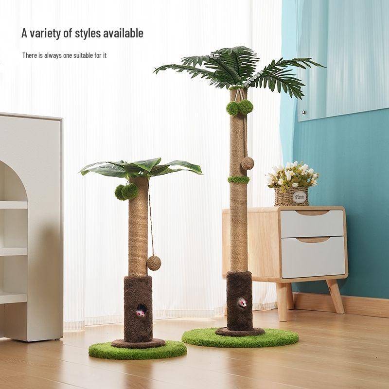 Coconut Palm Leaf Cat Tree with Scratching Post & Mouse Teaser