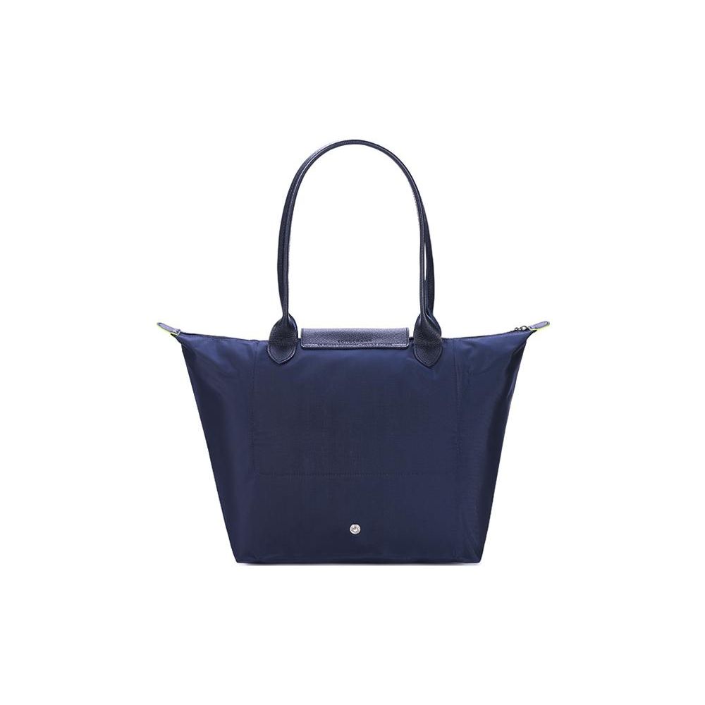 Longchamp Le Pliage Green Logo Ricamato del Marchio Tela e Pelle Borsa a Mano a Spalla Grande Borse da Donna Blu Navy 1899919P68