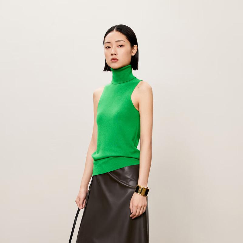 LESS 2024 Autumn Merino Wool Blend Slim-Fit High-Neck Sweater Vest