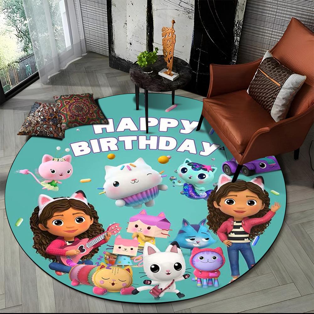 Tappeto Rotondo Tondo Cartone Animato 3D Carino Casa delle Bambole di Gabby Ragazza, Tappeto per Soggiorno Camera da Letto Divano Stanza dei Giochi Decorazione, Tappetino Antiscivolo per Bambini