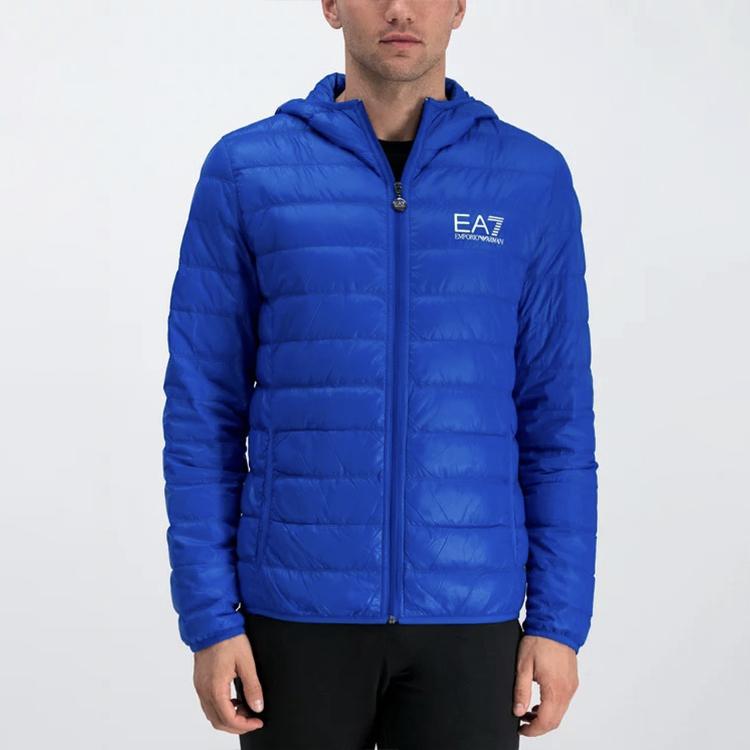 Emporio Armani EA7 Letter And Number Print Hooded Zip-Fit Casual Down Jacket Men Outerwear Blue 8NPB02-PN29Z-1598