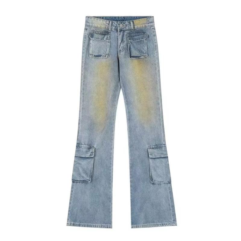 

JYL Unisex Cargo Pants American Camo Bootcut Loose Casual Sickle Wide-Leg Denim 2XL бездна