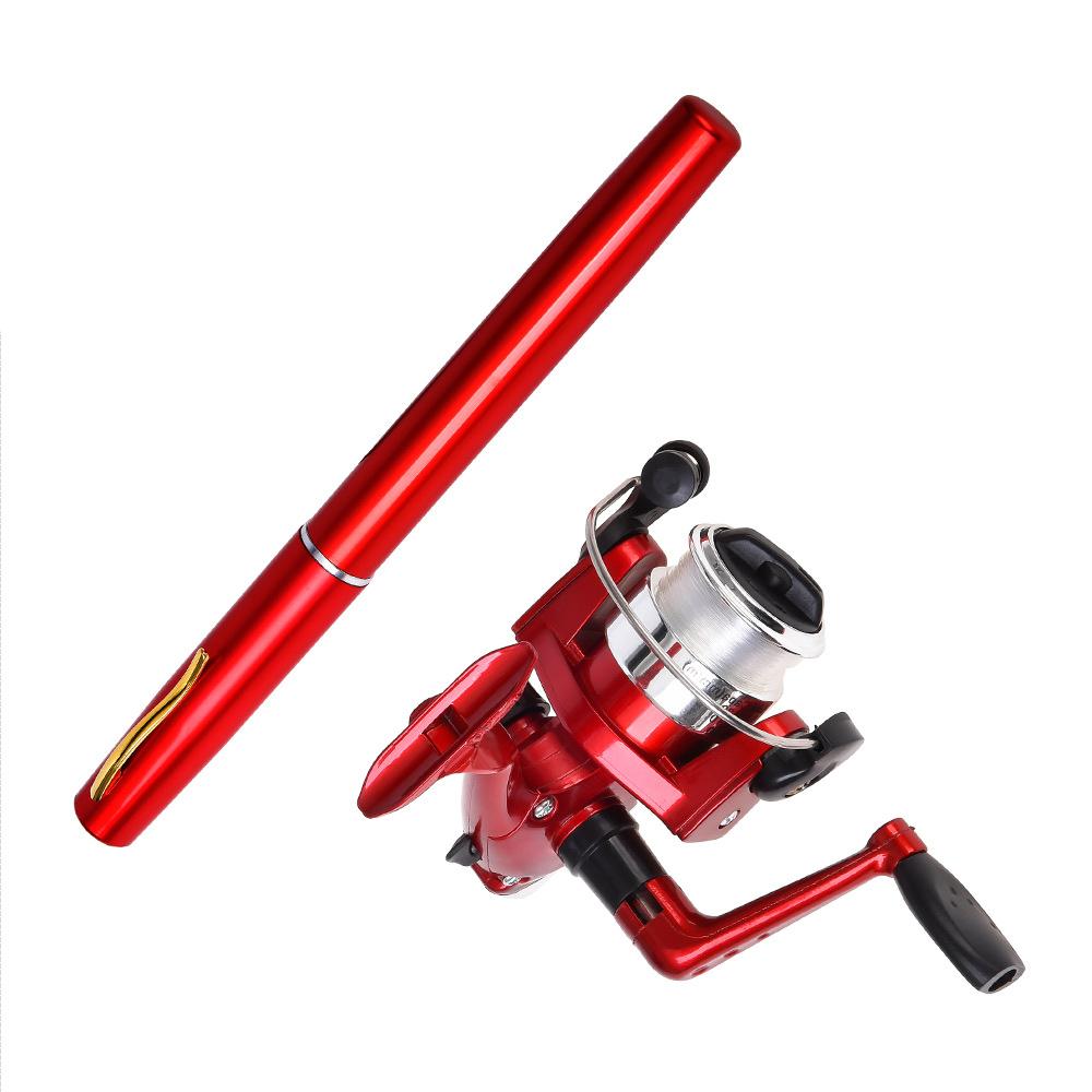 

Портативная карманная удочка в форме ручки, набор спиннинговой катушки, мини-удочка для зимней рыбалки на льду, для рыбалки на открытом воздухе, рыболовные аксессуары с набором катушки красный