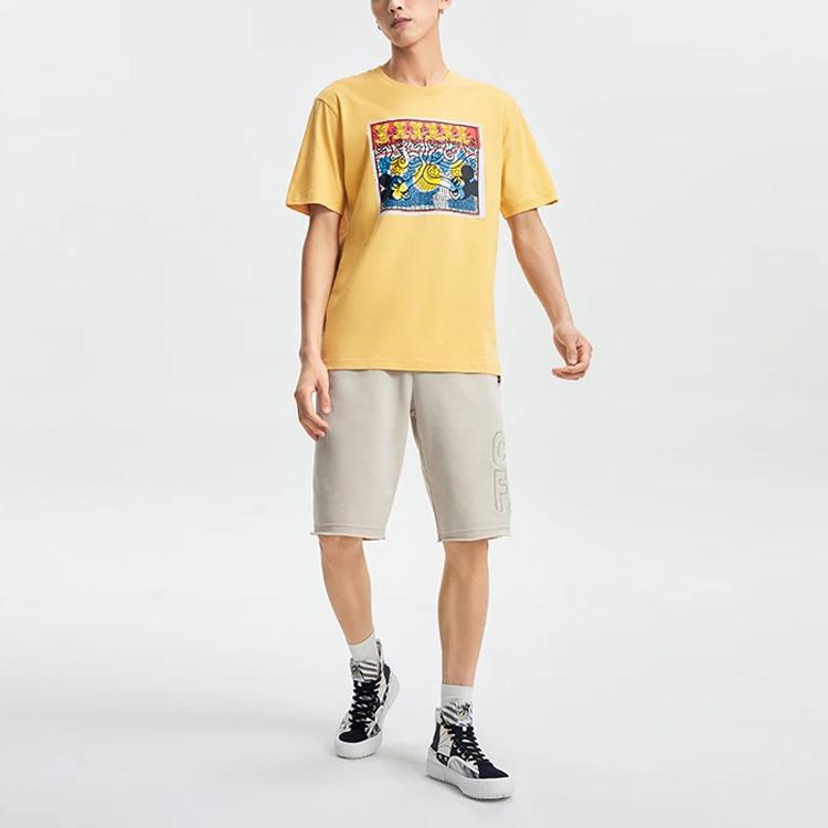 Li-Ning X Disney Mickey X Keith Haring Printed Crew Neck Sports Tee Men Tops Light-Ochre AHSR499-4