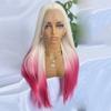 Ombre Pink Synthetic Lace Front Wig Colored Platinum Roots 13x4 Long Straight Hair Natural Hairline Glueless Wigs For Women