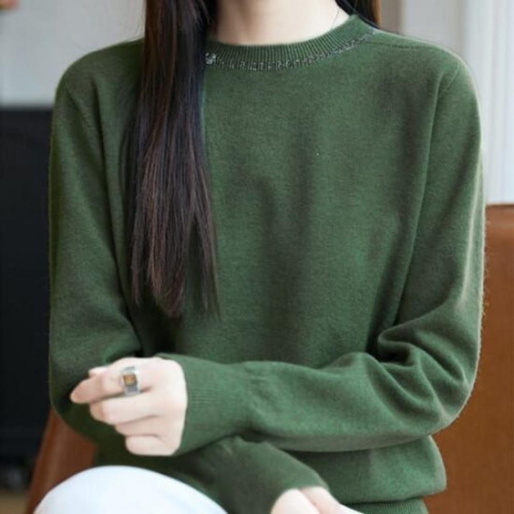 Navava Women Ribbon Point Round Neck Long Sleeve Knit Tee Nk3192