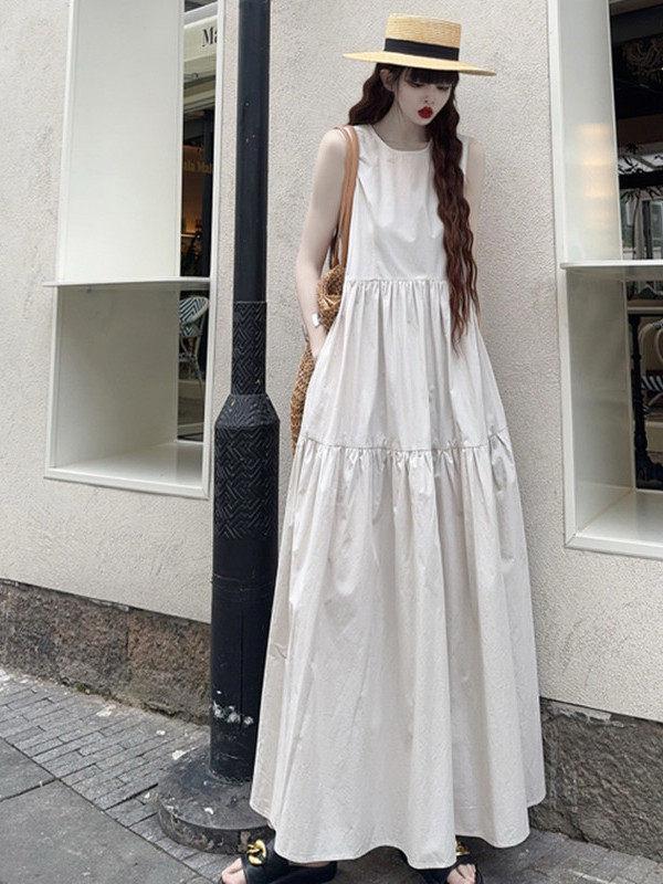 Plus Size Sleeveless Slimming Long Dress - BF Style Casual Round Neck Pullover Skirt