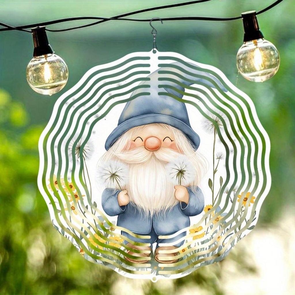 Metall-Windspiel mit drehendem Blumen-Gnom-Design für Außengarten-Hofdeko Keine Batterie erforderlich Weihnachts-Erntedank-Geschenk