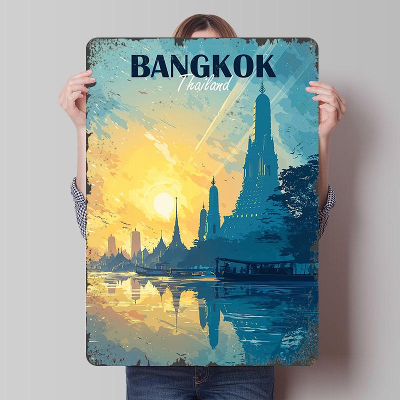 

Bangkok Thailand Travel Printed Poster Customized Wall Art Retro Vintage Metal Tin Signs for Interior Decoration Living Room 7.9x11.8In(20x30cm)