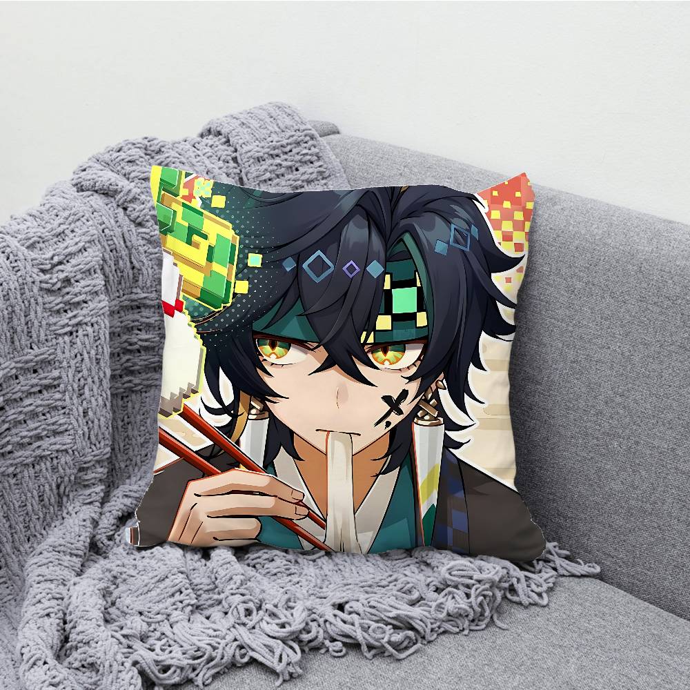 Genshin Impact Kinich Mualani Pillowcases Bedroom Living Room Sofa Home Decor Polyester Cushion Cover with Zipper