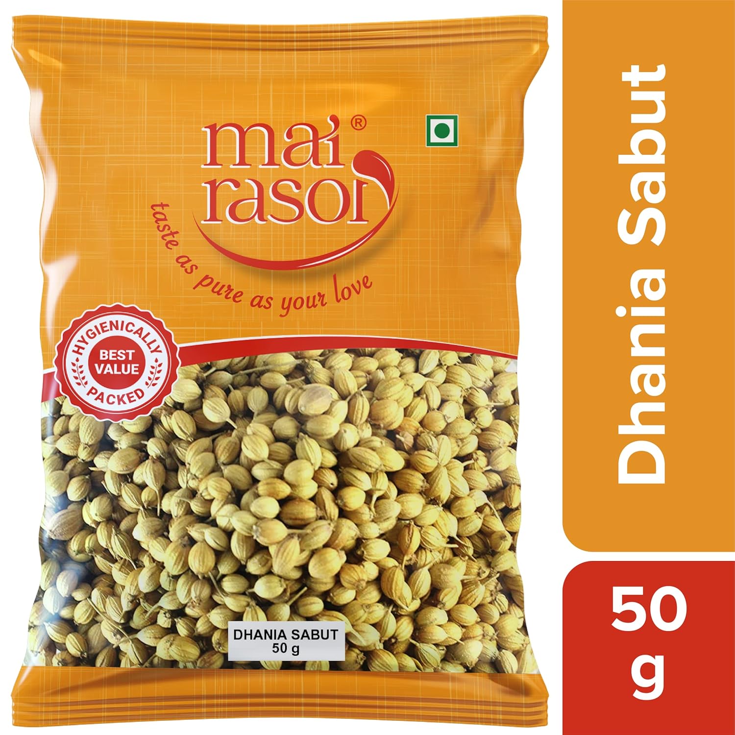 

MAI RASOI Цельные семена кориандра Sabut Dhania Для карри, смесей специй и повседневной готовки 50 г Смесь специй