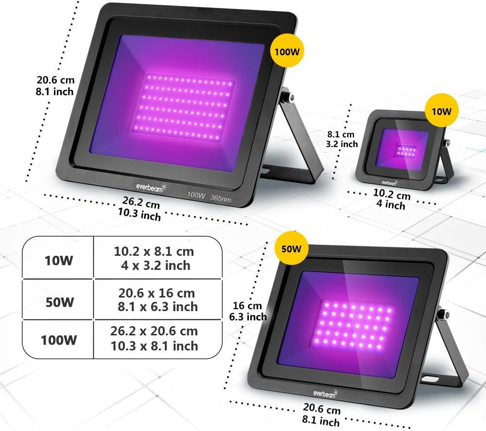 4 Stück LED Schwarzlicht - Hochleistungsbirnen, IP66 Wasserdicht - Ultraviolette Flutlichtbeleuchtung für Aquarium, Indoor- oder Outdoor-Partys