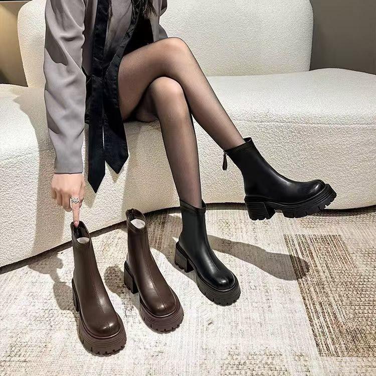 Thick-soled Martin Boots Women's 2025 New Small Autumn and Winter Retro Thin Boots Temperament Increased Fashion Short Boots Boots