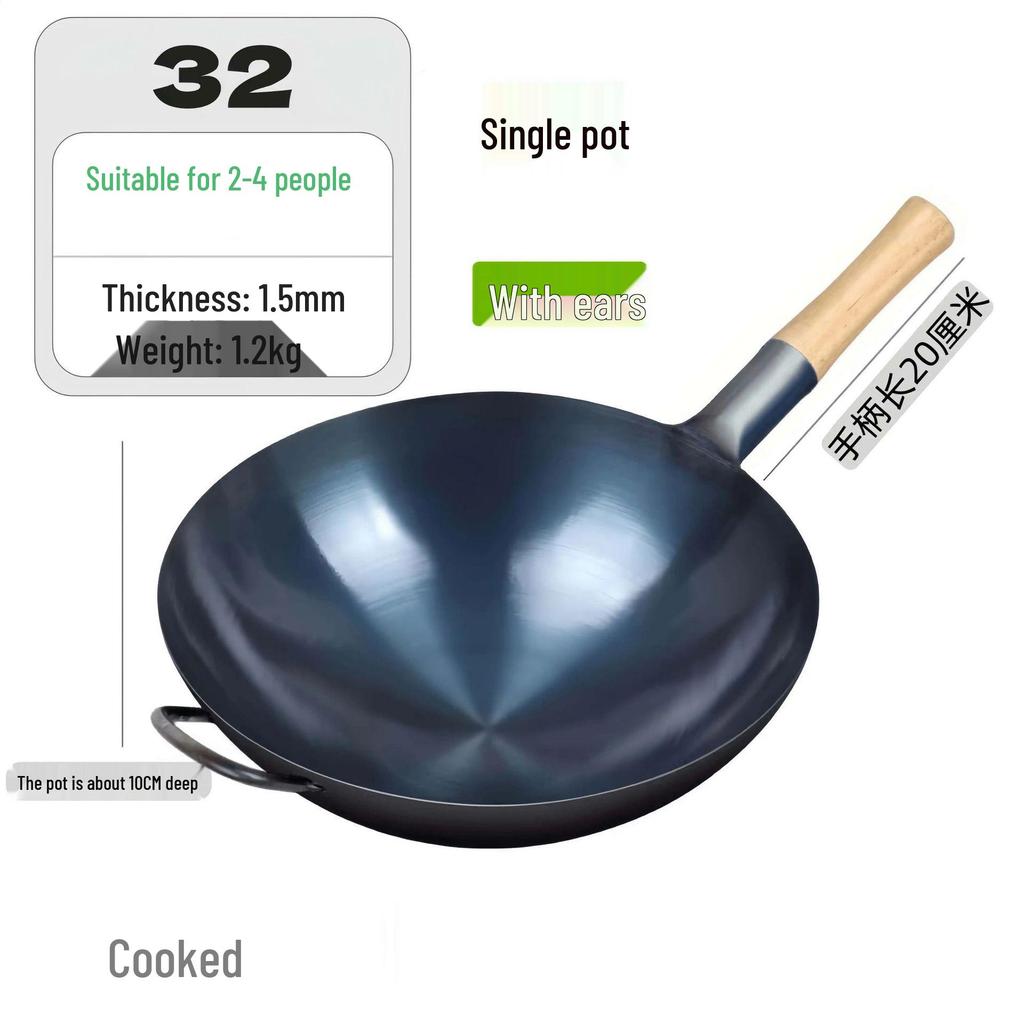 Zhangqiu Non-stick Cast Iron Wok with Large Ladle for Home & Restaurant Use - Suitable for Gas Stoves