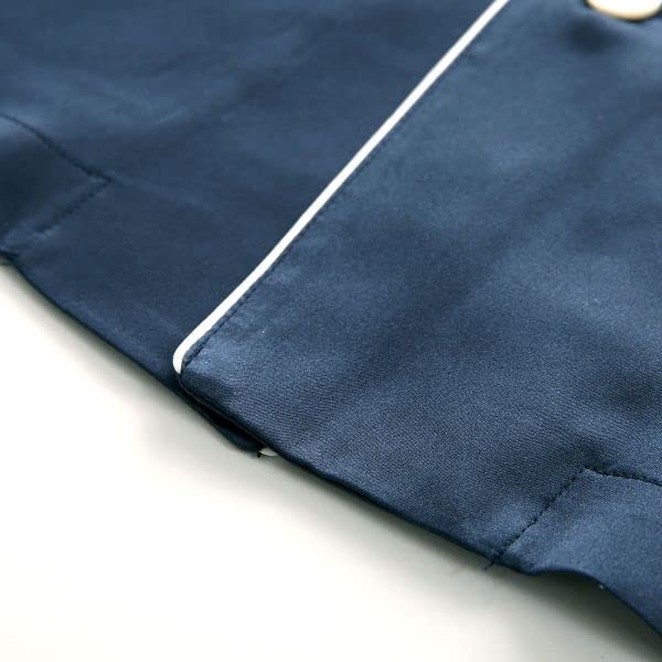 Wacoal Silk Satin Shirt Silk Men's Pajamas, 100% (Navy, Large)