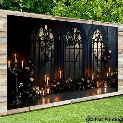 2D Dark Academia Gothic Church Backdrop Floral Candle Wedding Photography Background