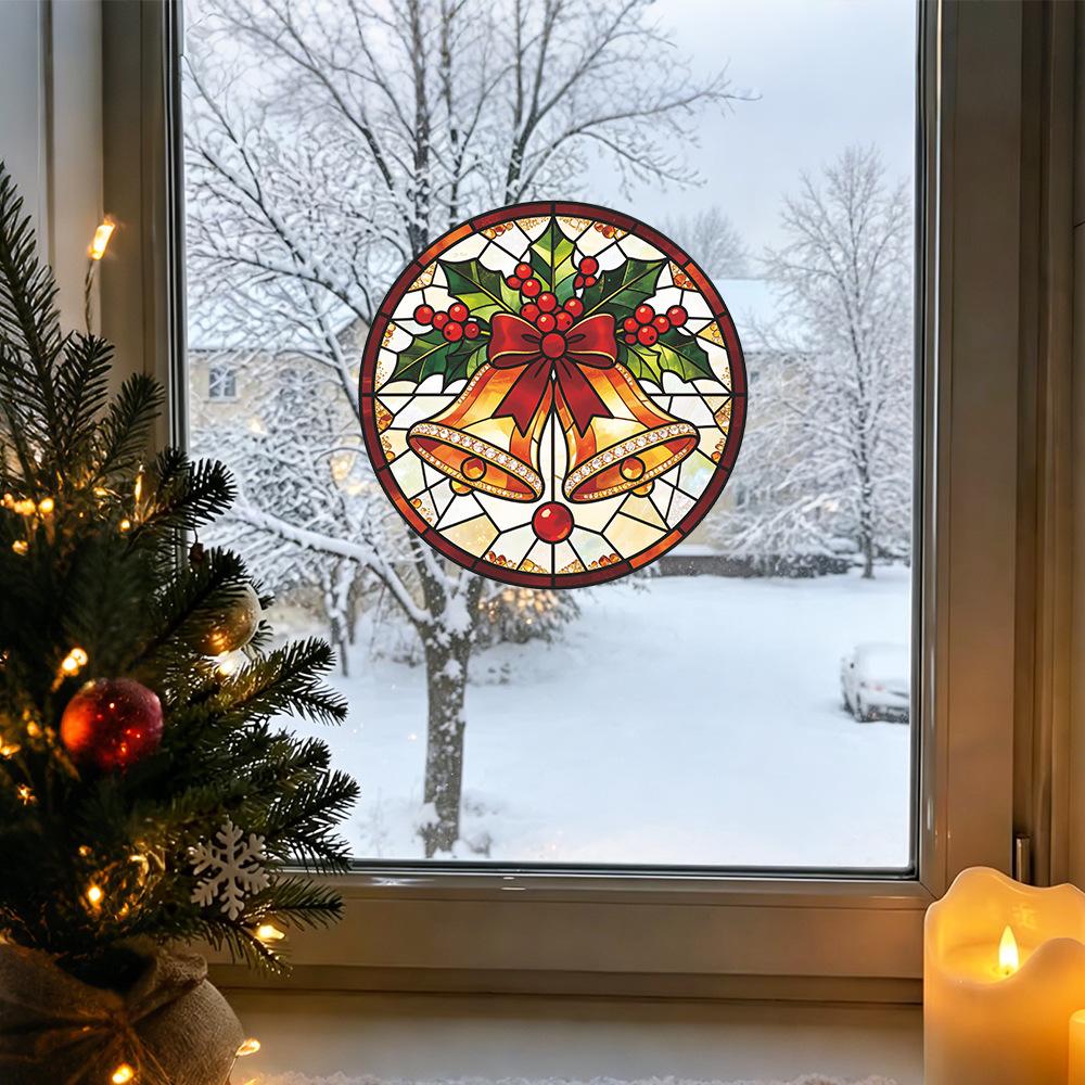 Retro Color Glass Christmas Bell Outdoor Balcony Glass Display Window Beautification Decoration Static Window Stickers