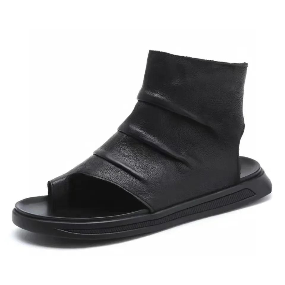 

Мужские Крутые Ботинки Сандалии из Высококачественной Коровьей Кожи Повседневные Высокие Крутые Ботинки Летние Открытый Носок Крутые Ботинки Дизайнерские Ботинки с Закрытым Носком Botas 38 чёрный