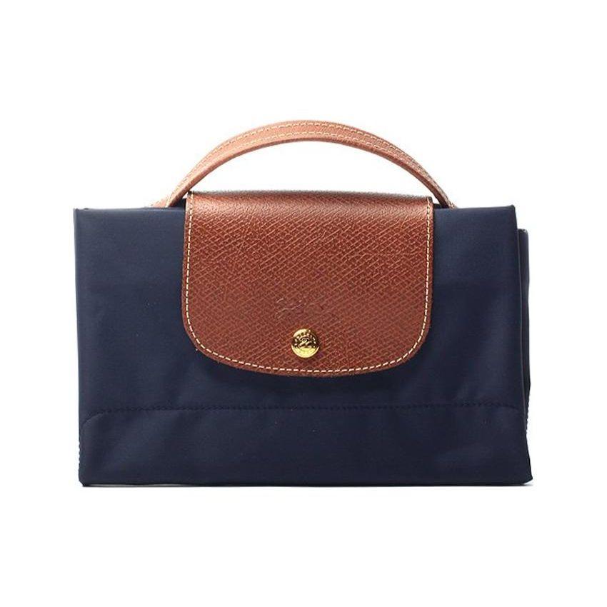 Longchamp Le Pliage 37 Reißverschluss Druckknopfverschluss Recycelter Canvas mit Lederbesatz Tragetasche Aktentasche Klein Herren Tragetaschen Marineblau 2182089P68