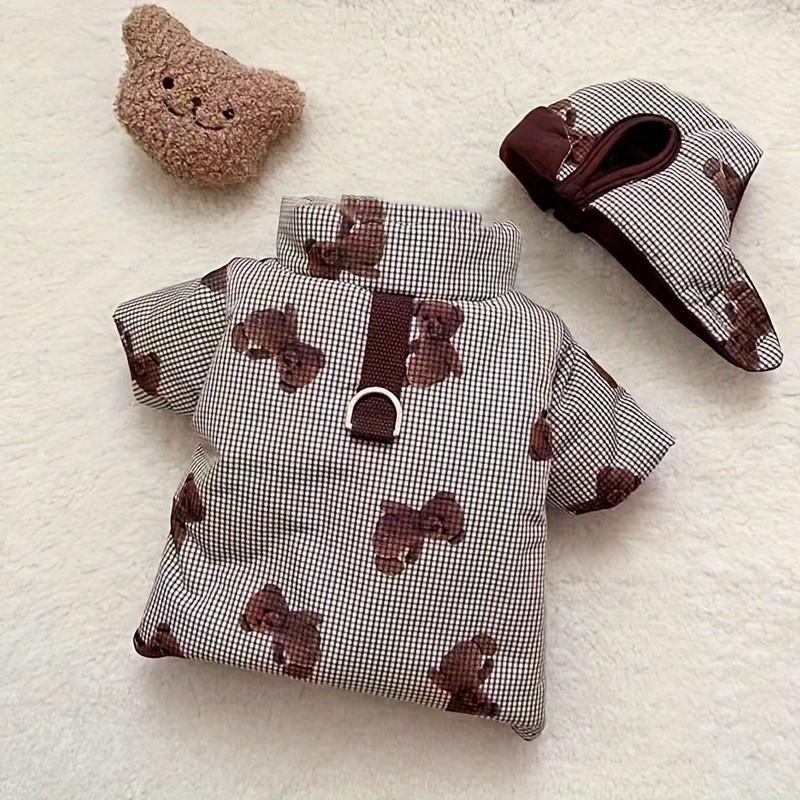 Winter Warm Dog Coat Set Cute Cartoon Print Thick Jacket With Hat Small Medium Dogs