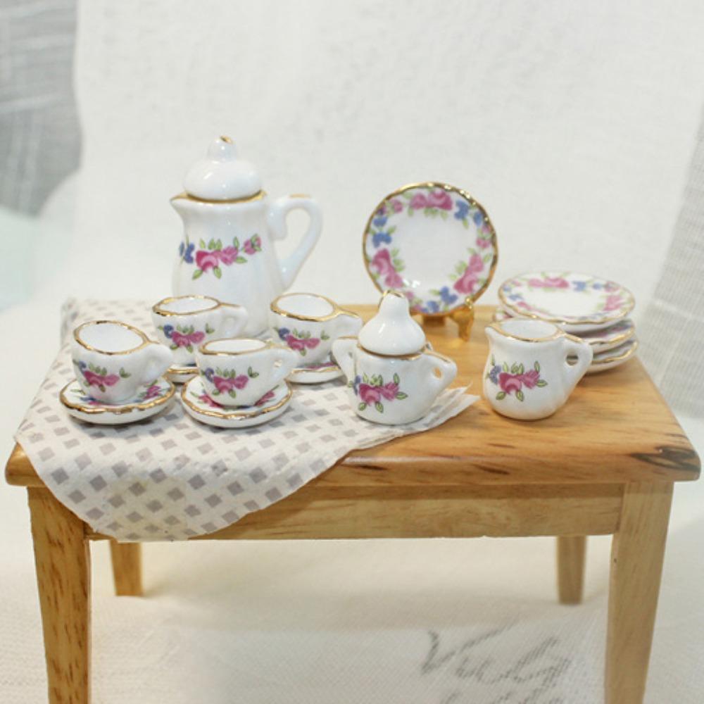 Tableware Doll House Cup Model Set Kettle Miniature Porcelain Tea Cup Set Doll House Accessories