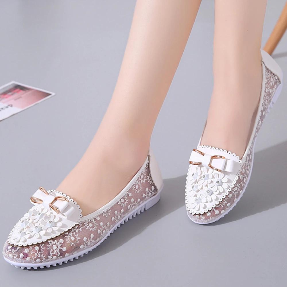 Stickerei Schleife Slipper Damen Blumen Sneaker Sommer Atmungsaktiv Einfarbig Designer Schuhe Damen Rutschfest Lässige Damenschuhe