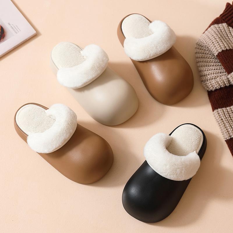 Waterproof Cotton Slippers Women's Winter Removable Insoles Women's Plush Warm Non-slip Thick-soled Big-headed Cotton Mop Winter