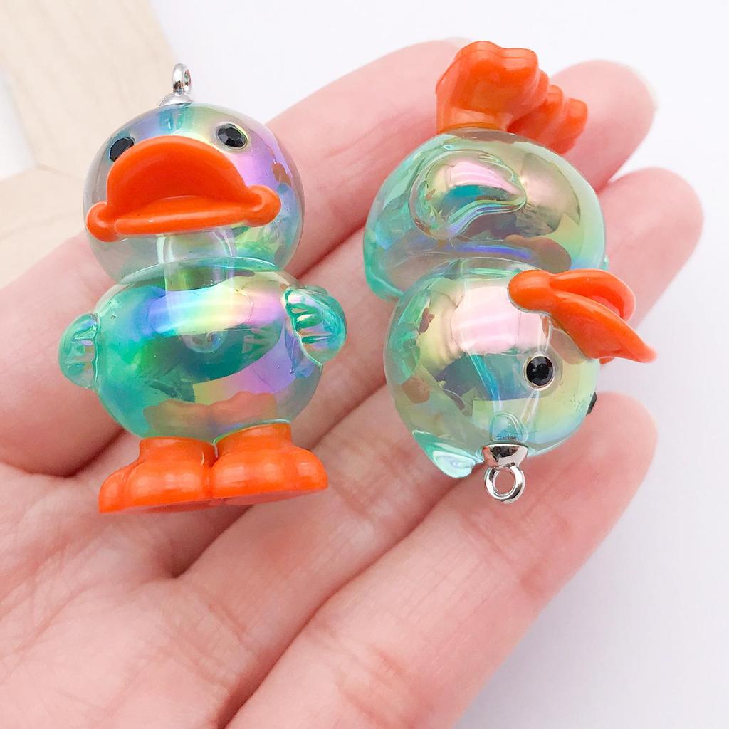 Acrylic Iridescent 3D Yellow Duck Pendant Keychain Charm