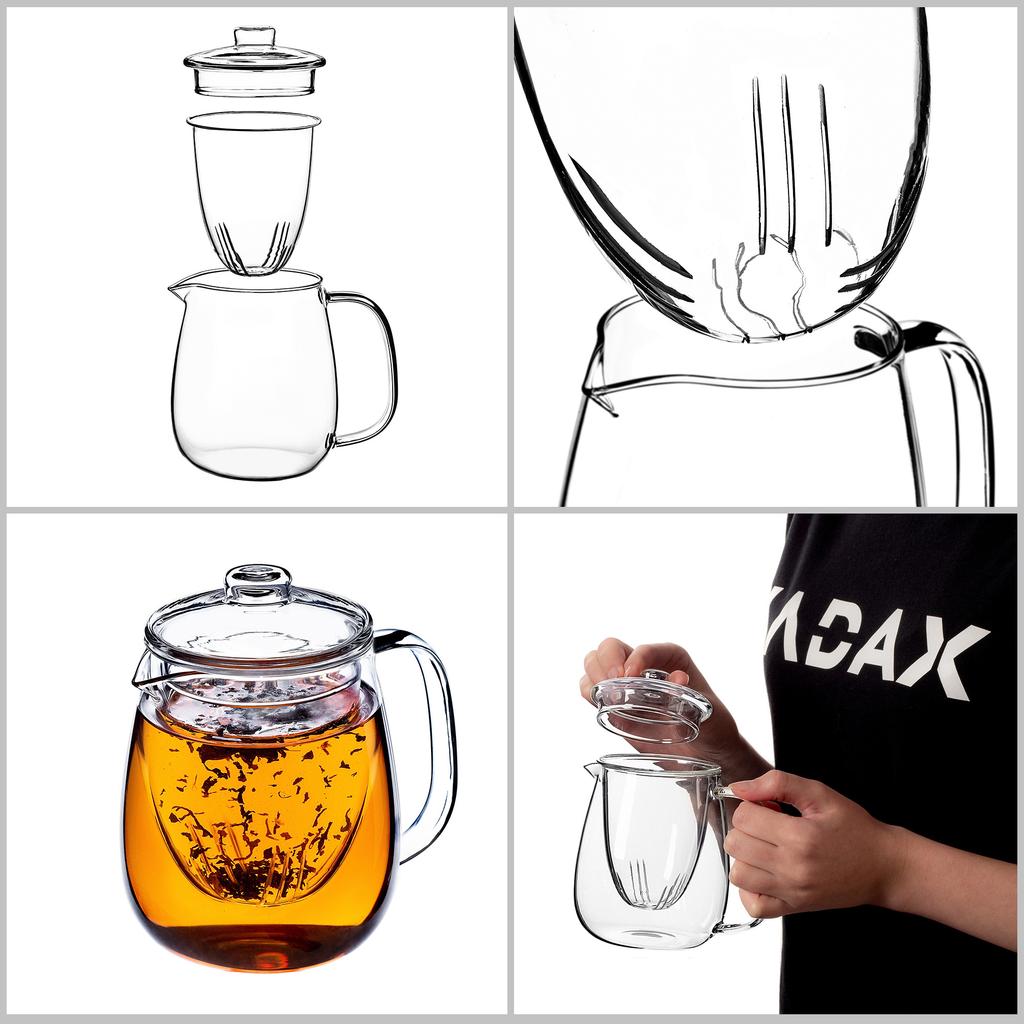KADAX Glaskanne für Tee 600ml Kräuteraufguss Einsatz mit Aufguss