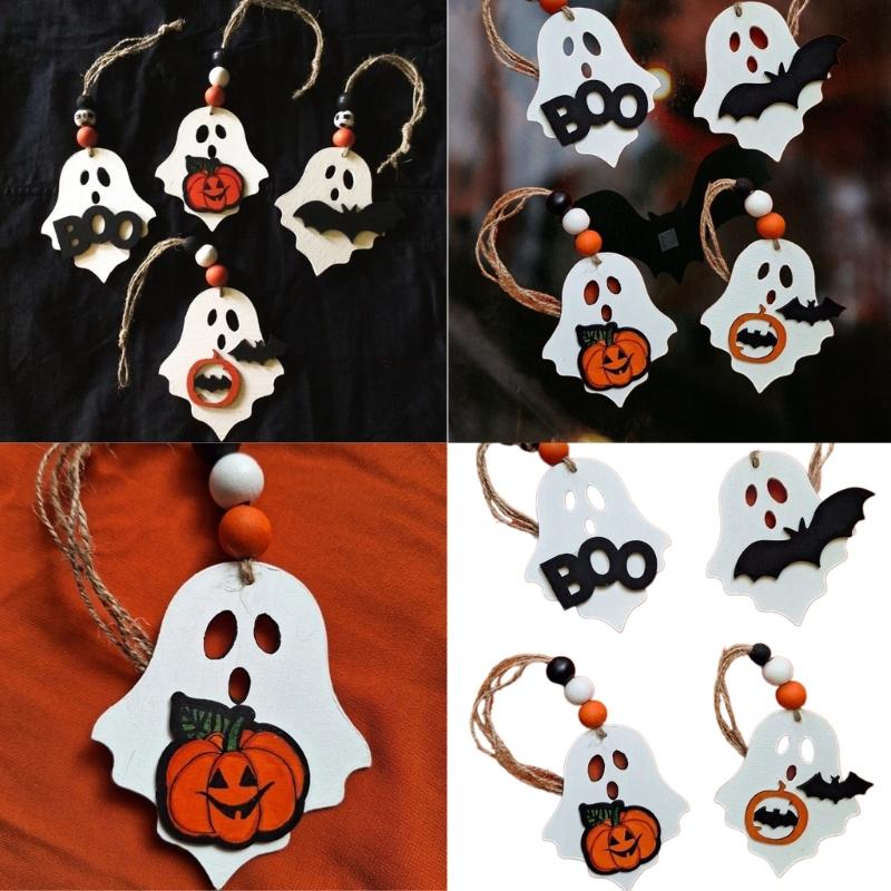 4PCS Spookys Ghostly Wood Crafts Halloweens Room Decoration Hanging Art For Festives DIY Family Activity And Seasonal Displays