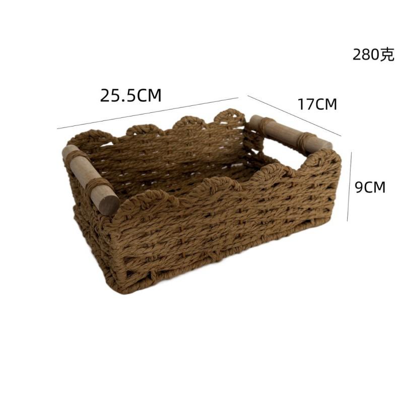 Handwoven Paper Storage Basket Desk Tabletop Cosmetics Remote Toys Minimalist Japanese Style Organizer