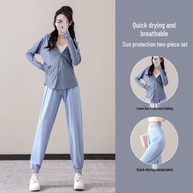 Dámský rychleschnoucí oblek z ledového hedvábí s ochranou proti slunci pro venkovní fitness aktivity
