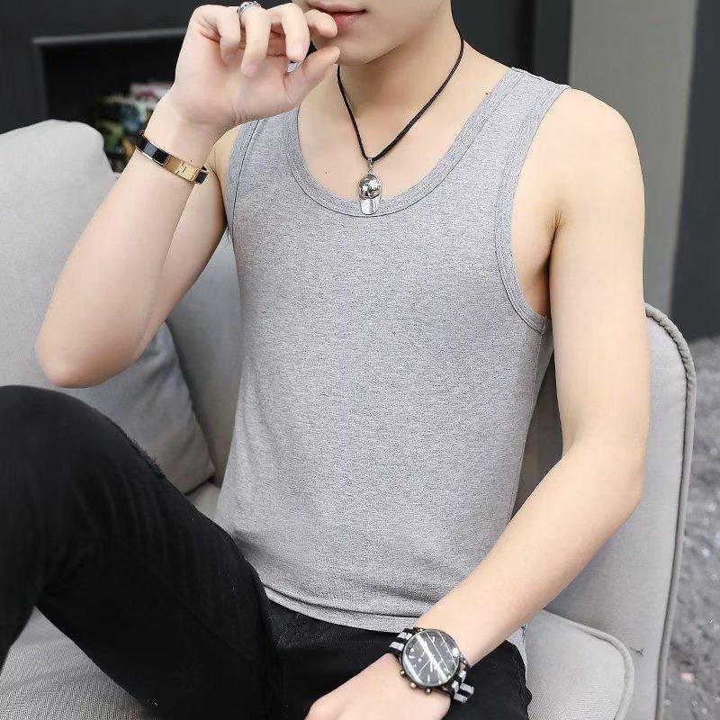 Men's Trendy Slim-Fit Sweatshirt Vest – Short Sleeve, Stylish Tank Top, Solid Color Base Layer