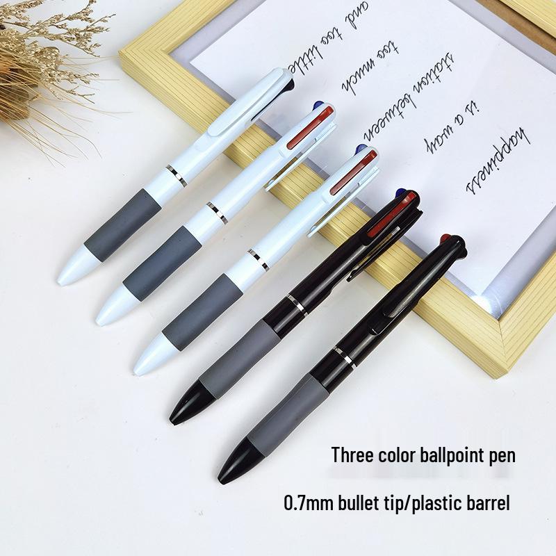 

New Tri-Color Push-Button Ballpoint Pen – Stylish and Versatile Writing Tool White Barrel, Three-Color Refill