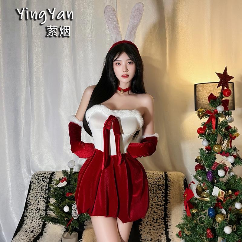 Christmas Dress Up Sexy Pure Lust Bow Dress Cosplay Bunny Suit New Year's Red Robe Woman