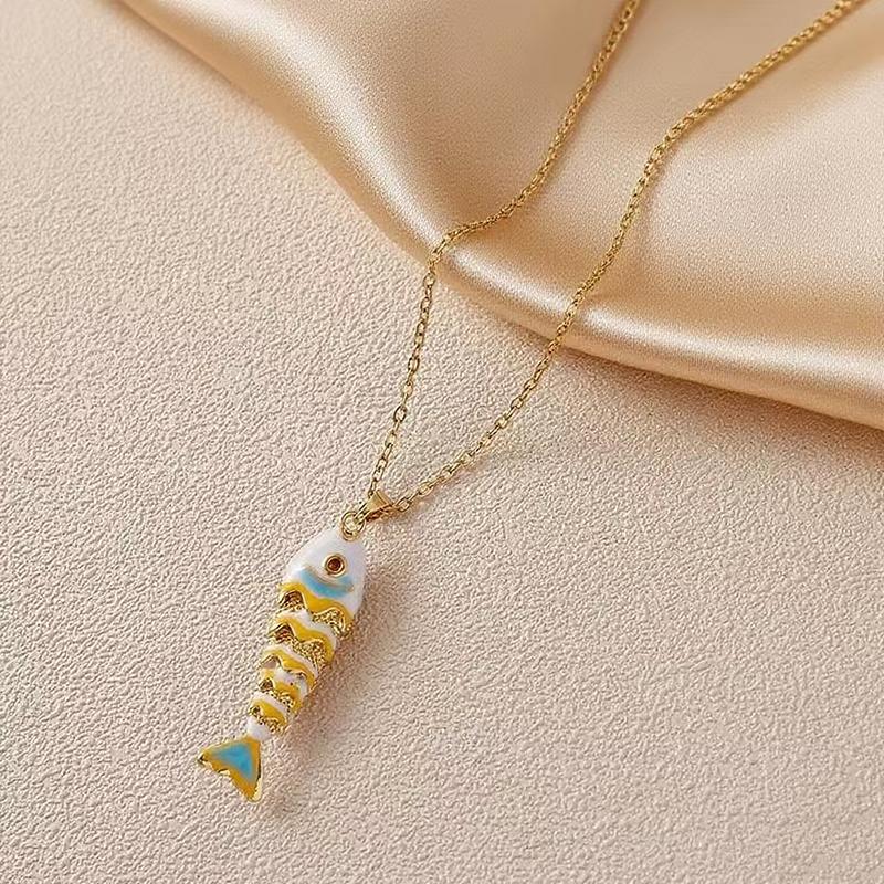 Ozean-Serie Bunter Fisch Anhänger Textur Halskette für Damen Luxus Verstellbare Halskette Niedliches Meeresparty Spicy Girl Accessoire