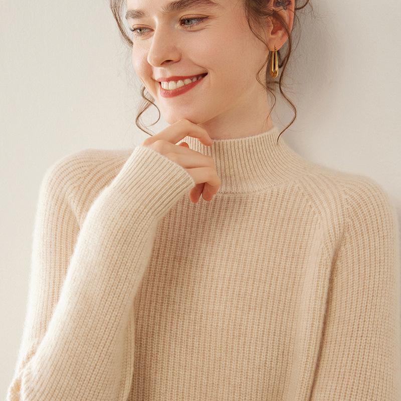 

Женский трикотажный свитер из кашемира класса люкс - Полувысокий воротник, Приталенный крой, Теплый и стильный для осени/зимы L (115-125 kg)