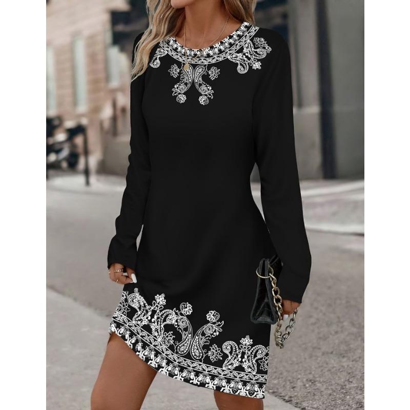 

IHUASU Fashion Autumn Winter Long Sleeve O-Neck Casual Dresses S