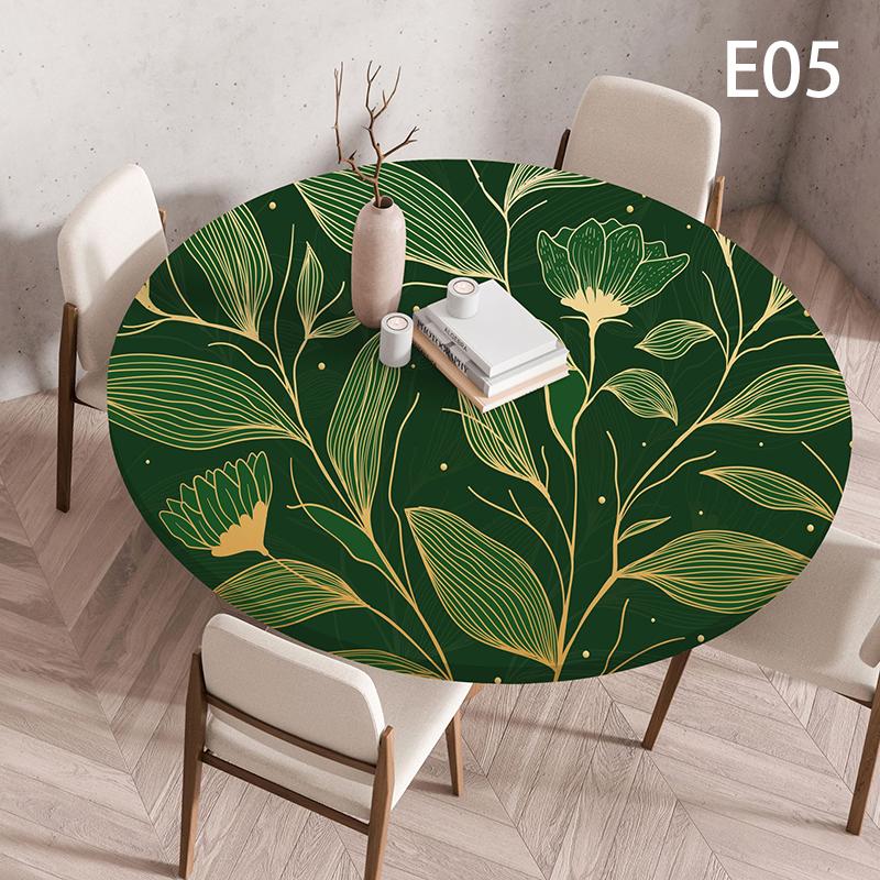 Waterproof Elastic Table Cover 60/90/100/120Cm Green Round Oil-Proof Tablecloth for Kitchen Dining Wedding Party Home Decoration