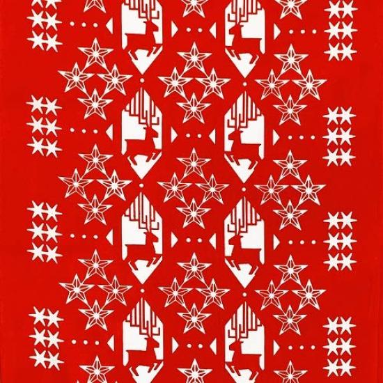 Dyeing Anbo Hand Towel Eve Pattern Red Authentic Dyed Cotton Tokuoka Made in Japan 35cm x 100cm "Christmas - Reindeer" 100%