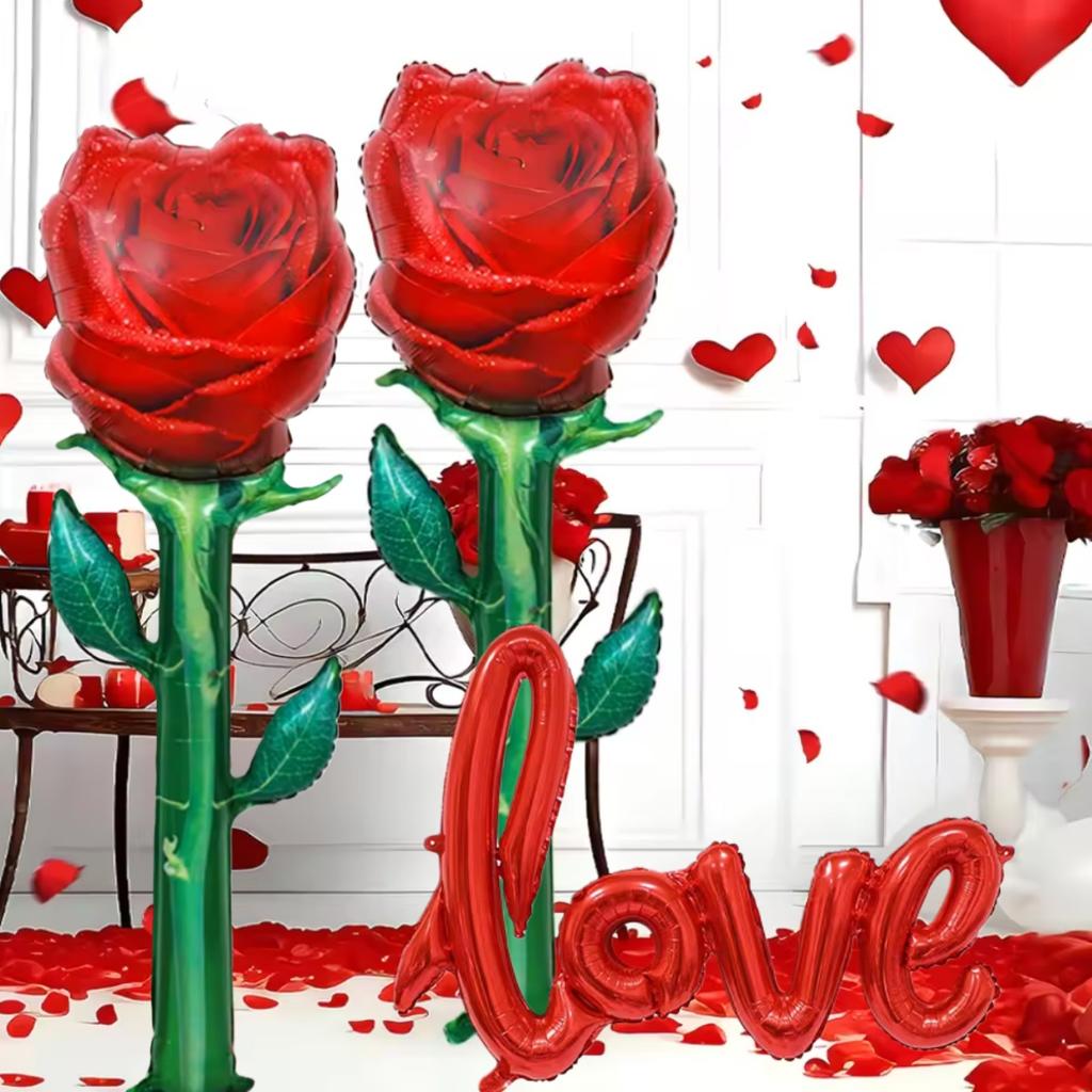 Большой 132см Цветок Розы с 108см Цепочкой LOVE Фольгированные Шары для Дня Святого Валентина Свадьбы Помолвки Юбилея Романтической Вечеринки Декор