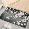 Vintage Ink Cherry Blossom Door Mat Non Slip Floor Rug Dark Background Sakura Floral Print Entrance Carpet For Entryway