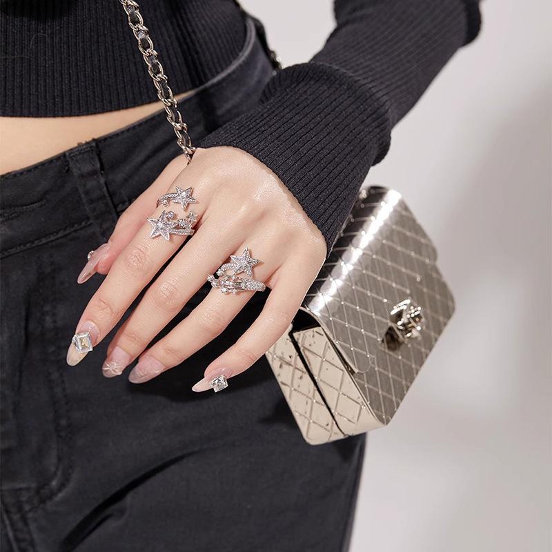 Galaxy Interstellar Comet Open Ring Niche Design Stud Earrings Full Of Diamonds Meteor Light Luxury Temperament Earrings Women