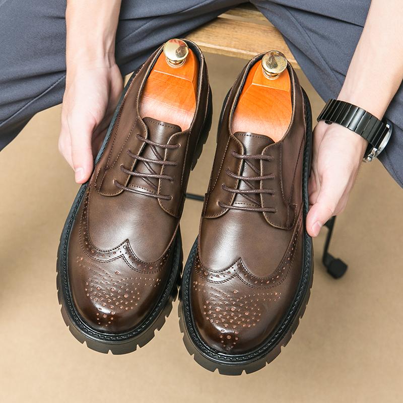 Fashion College Style Leather Men Oxford Shoes New British Casual Leather Shoes Trend Versatile Men Thick Soled Business Dress Footwear