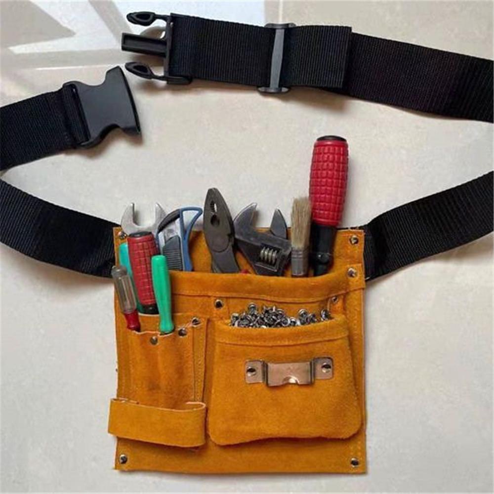 Reinforced Leather Tool Bag with Waist Belt Large Capacity Tool  tough built Belt Tool Organizer Pouch for Electrician Carpenter