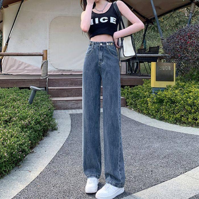 Korean Style Wide Leg Slimming Floor Length Jeans - Trendy Spring & Autumn Straight Leg Design Extra Small