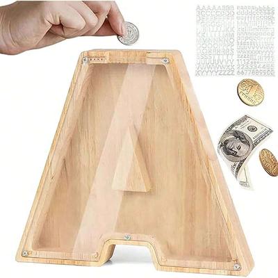 18cm Letters English Piggy Bank Wooden Coin Money Saving Box Jar Coins Storage Box Desktop Ornament Home Decor Crafts Xmas Gift